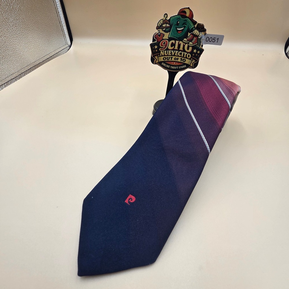 Pierre Cardin Mens Striped Necktie Navy Blue Burgundy Sanger Harris Vintage‎ Tie